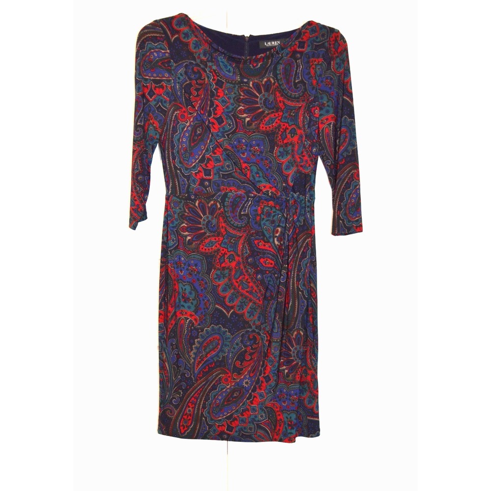 Lauren Ralph Lauren Black Label  Midi Dress Womens Size 6   Paisley Ruched Lined